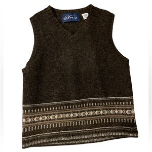 Express Bleus Vintage 100% Wool Sweater Vest Brown |‎ Women’s Small Knit V-Neck